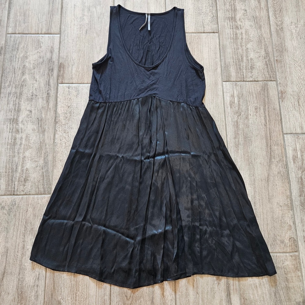 Anthropologie Dress Size M Black Mixed Media Satin Skirt Scoop Neck LBD Party